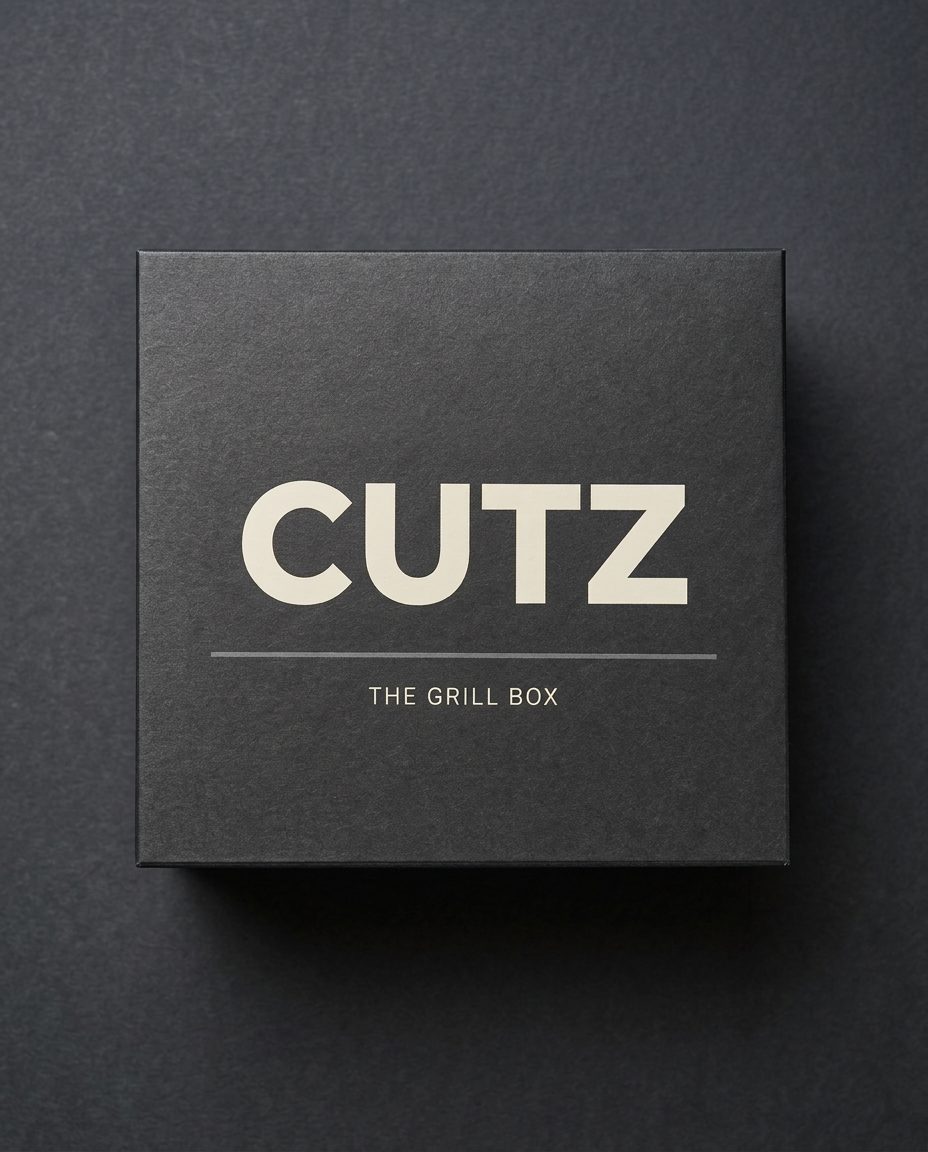 The Grill Box by CUTZ, a matte black insulated box with cream branding
